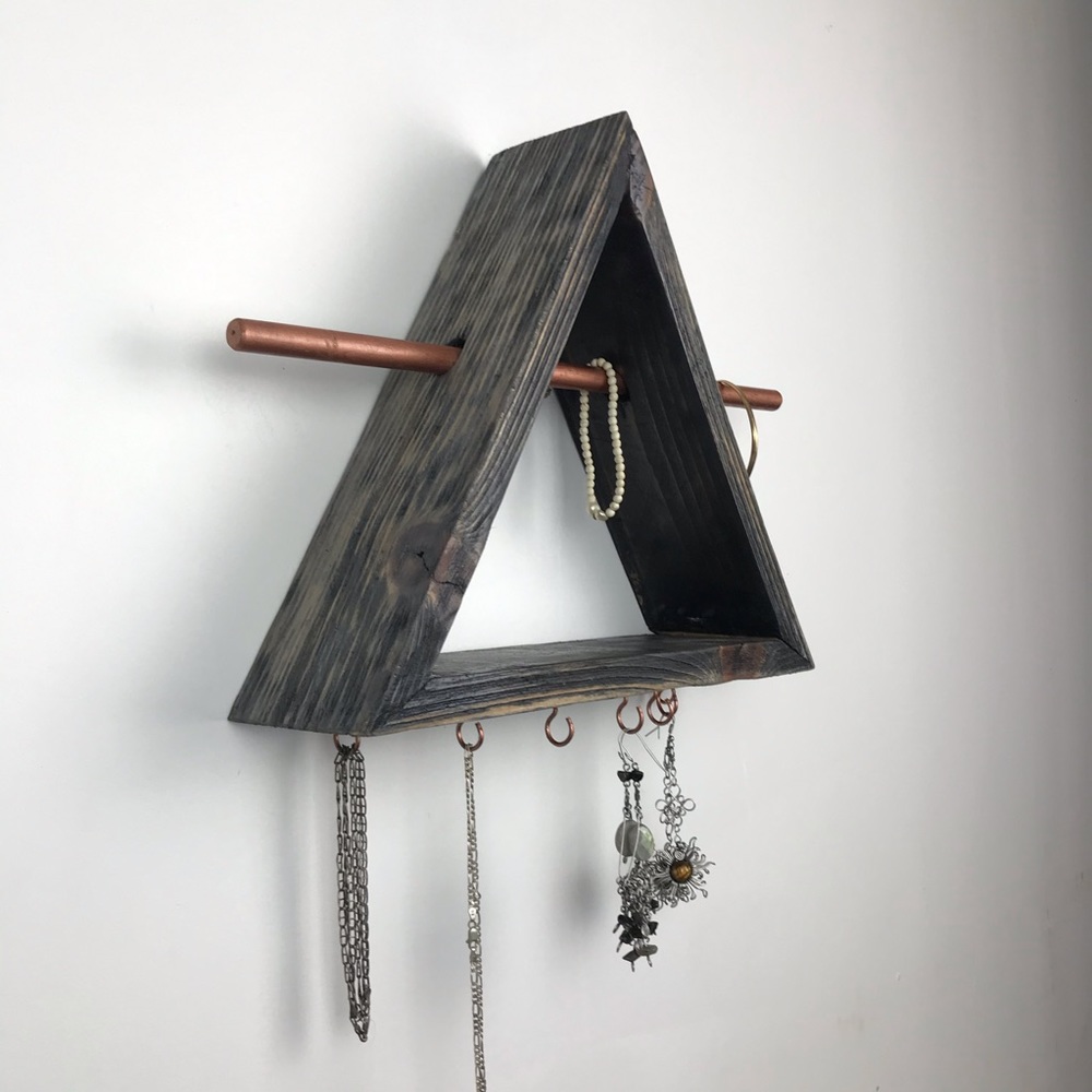 Boho Jewelry Wall Shelf Organizer Rustic Wood - Picture 4 of 9